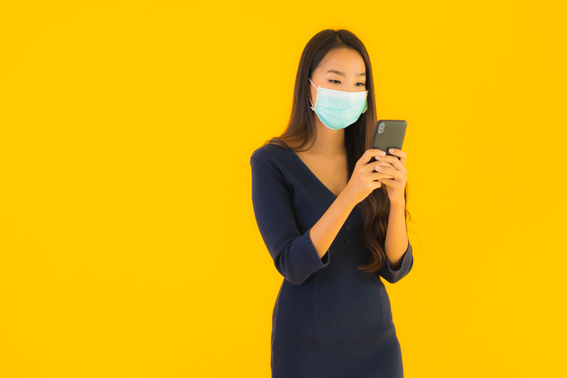 Female patient using service from her phone